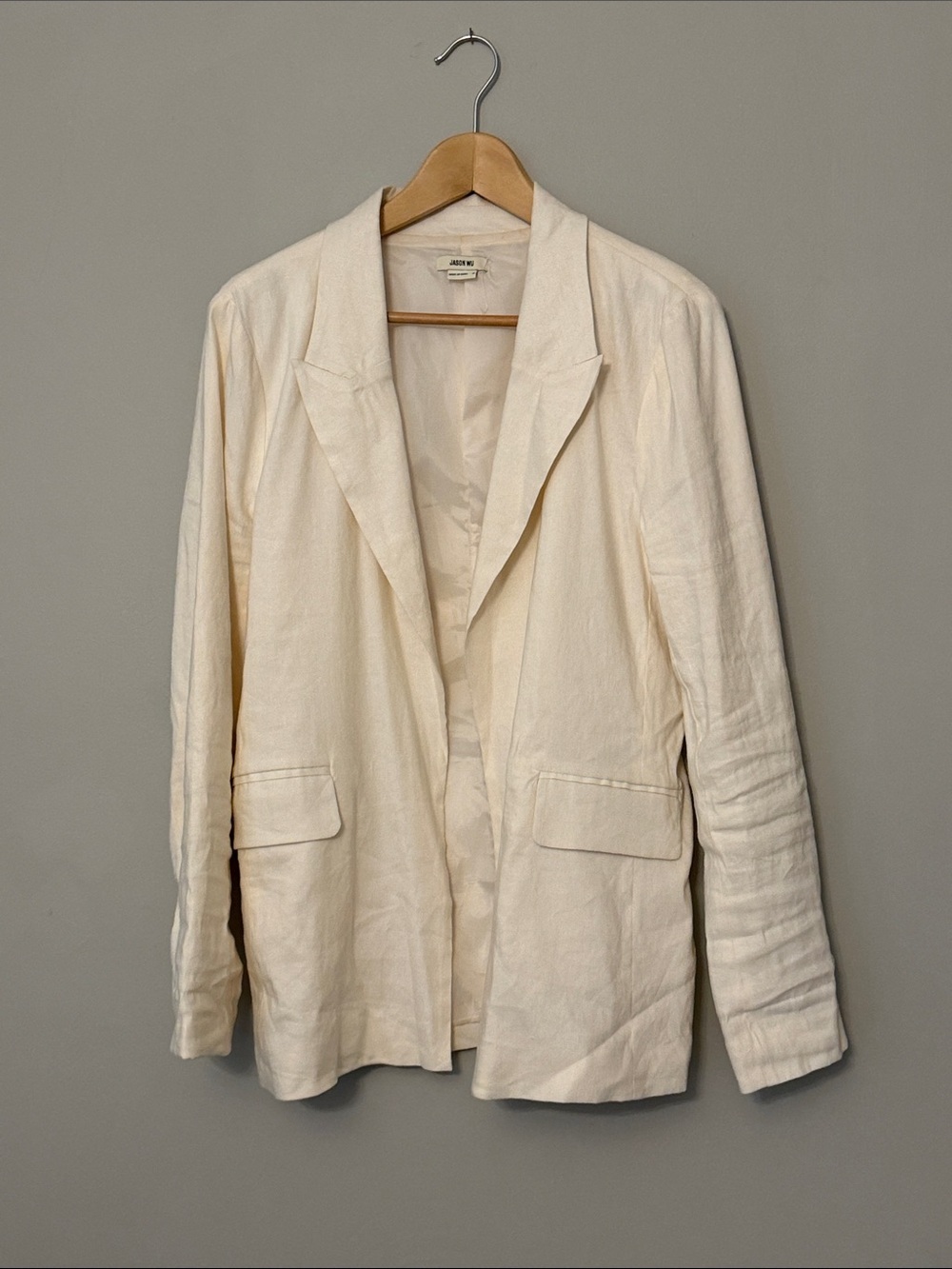 Jason Wu off-white linen blend blazer minimalist career jacket summer basic m - Picture 2 of 10